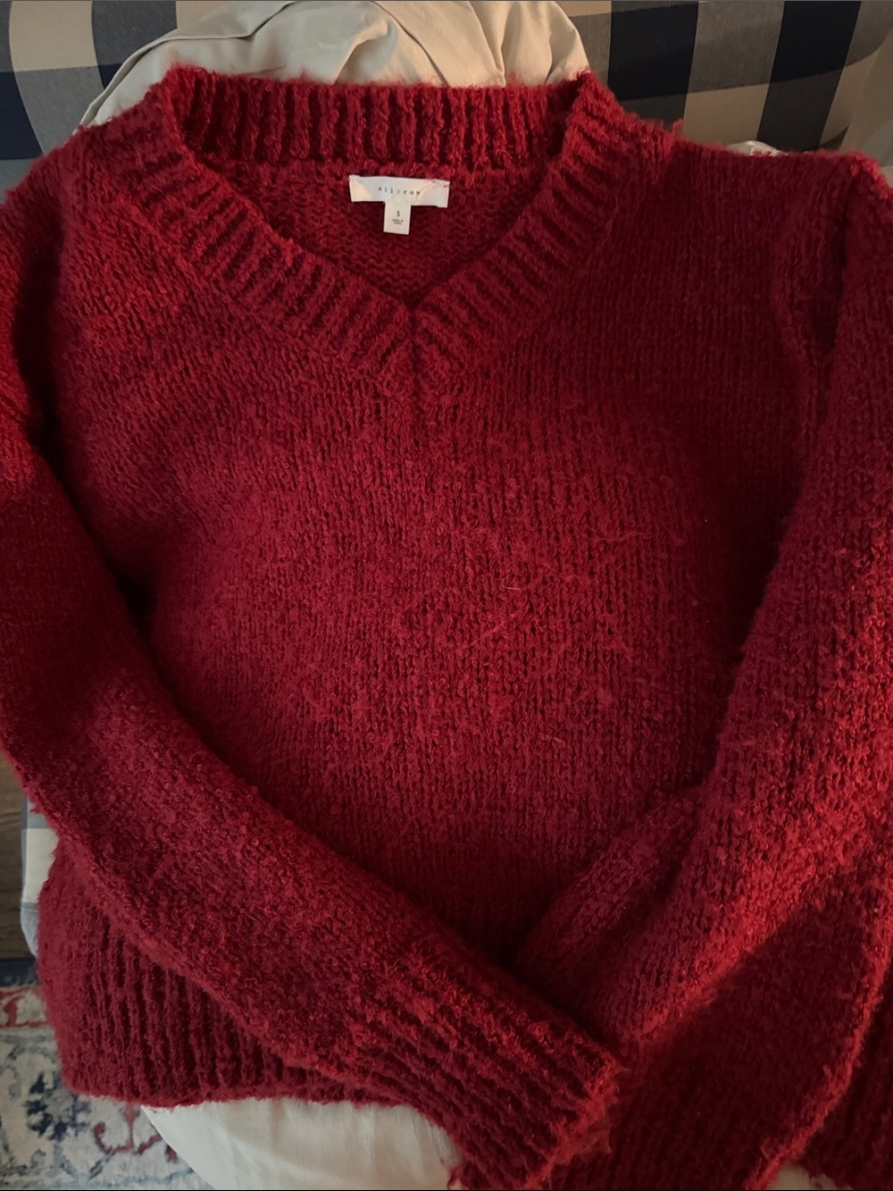Cozy V-Neck Women's oversized soft Sweater in Deep Red